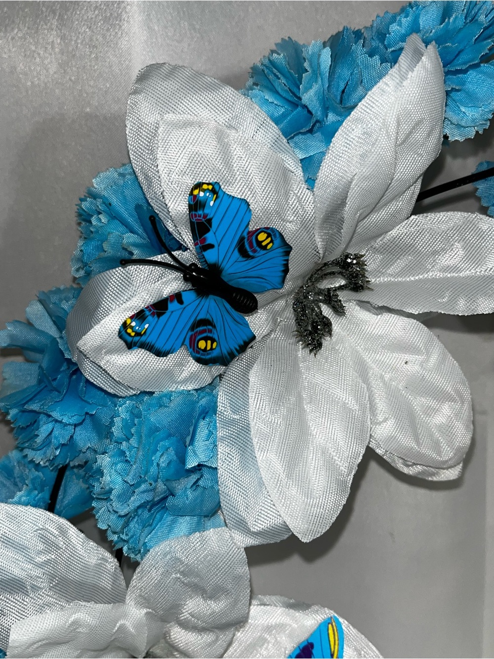 Blue & White Holiday Wreath with Butterfly Accents Hand Crafted - Picture 16 of 16
